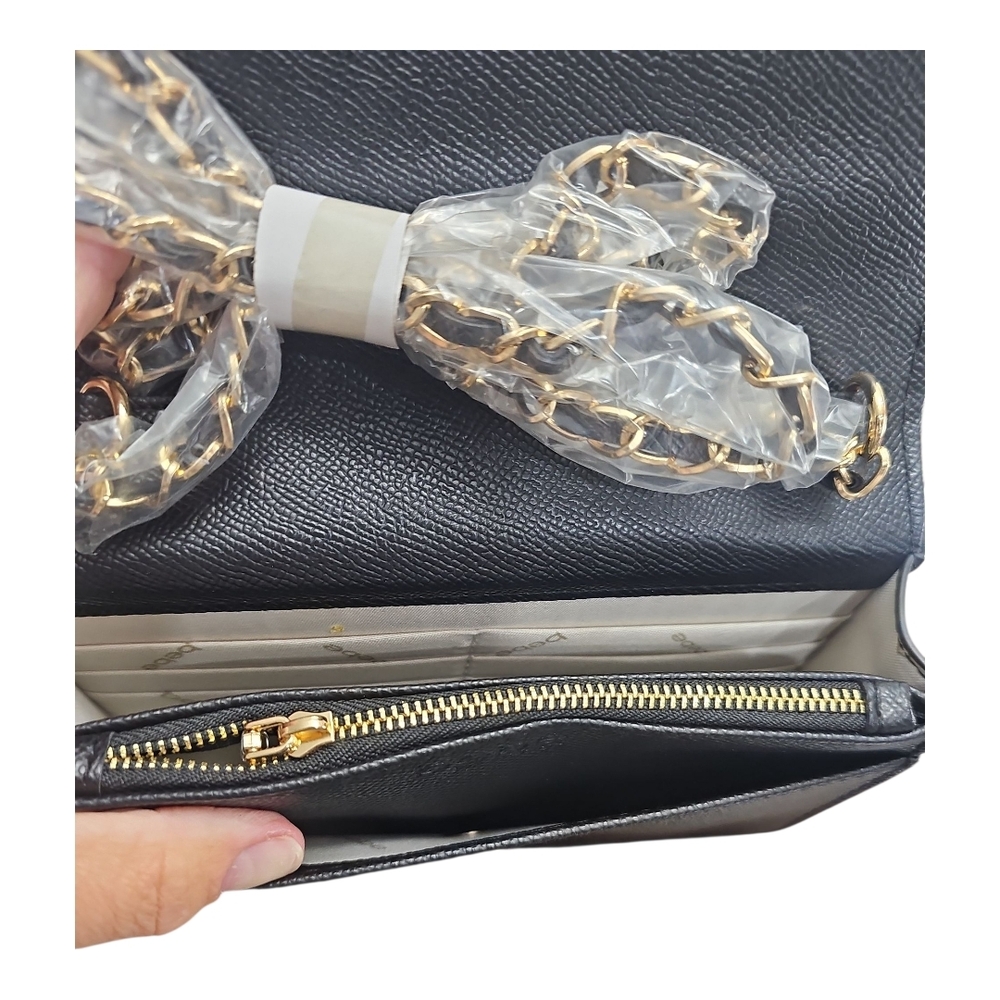 Bebe L.A. PAISLEY FLAP Black & Cream Crossbody/ Clutch,Wallet Chain Detail Strap - Picture 4 of 5